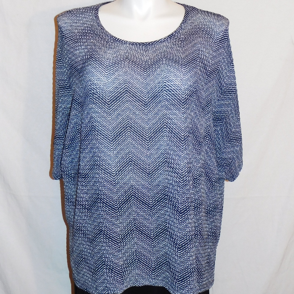 3X Maggie Barnes Blue Gray Chevron Stretch Top EUC